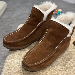 Brown Suede Shearling Ankle Boots